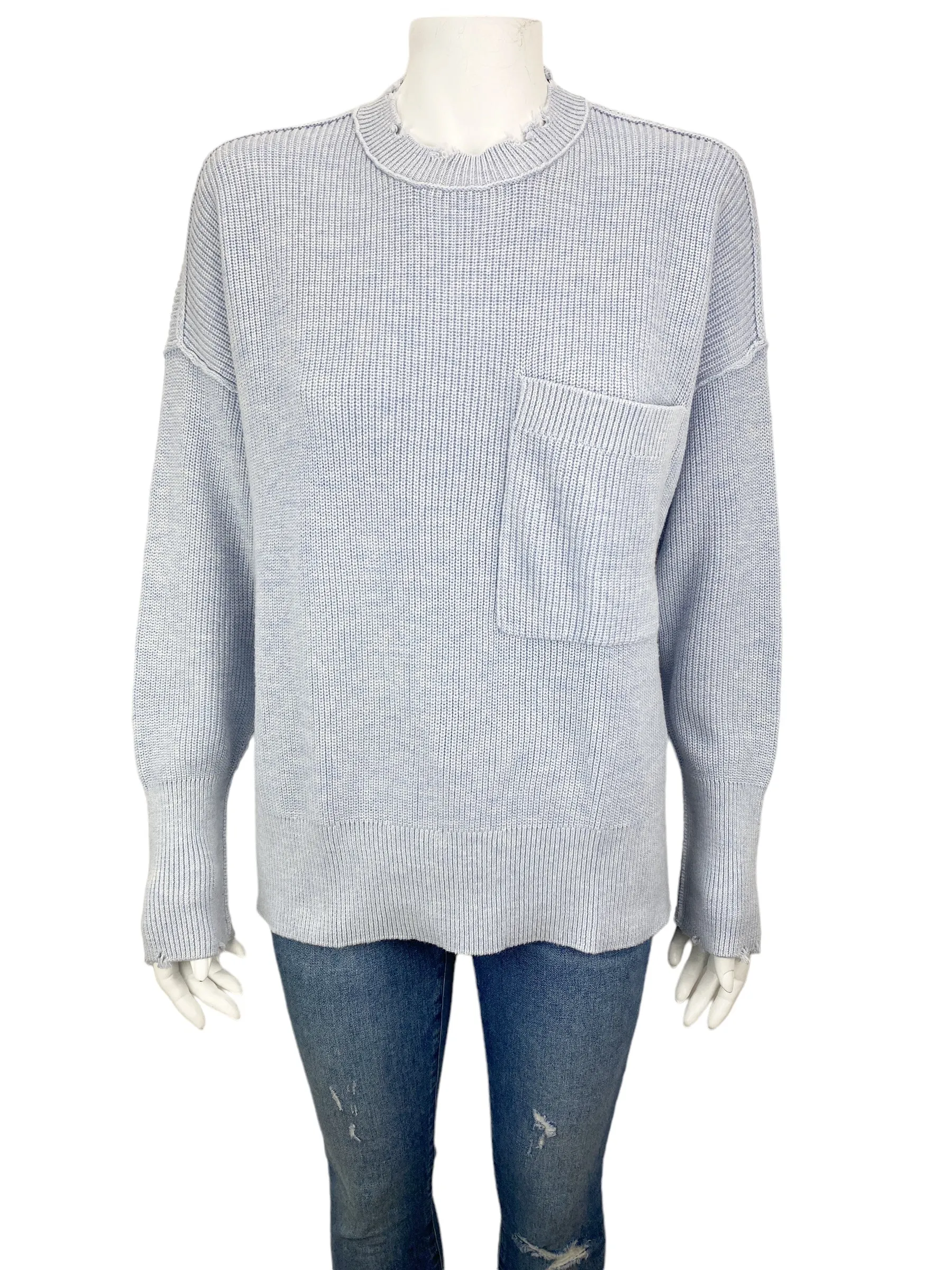 Revolve Pistola Women's Darya Distressed Sweater Light Blue Size S