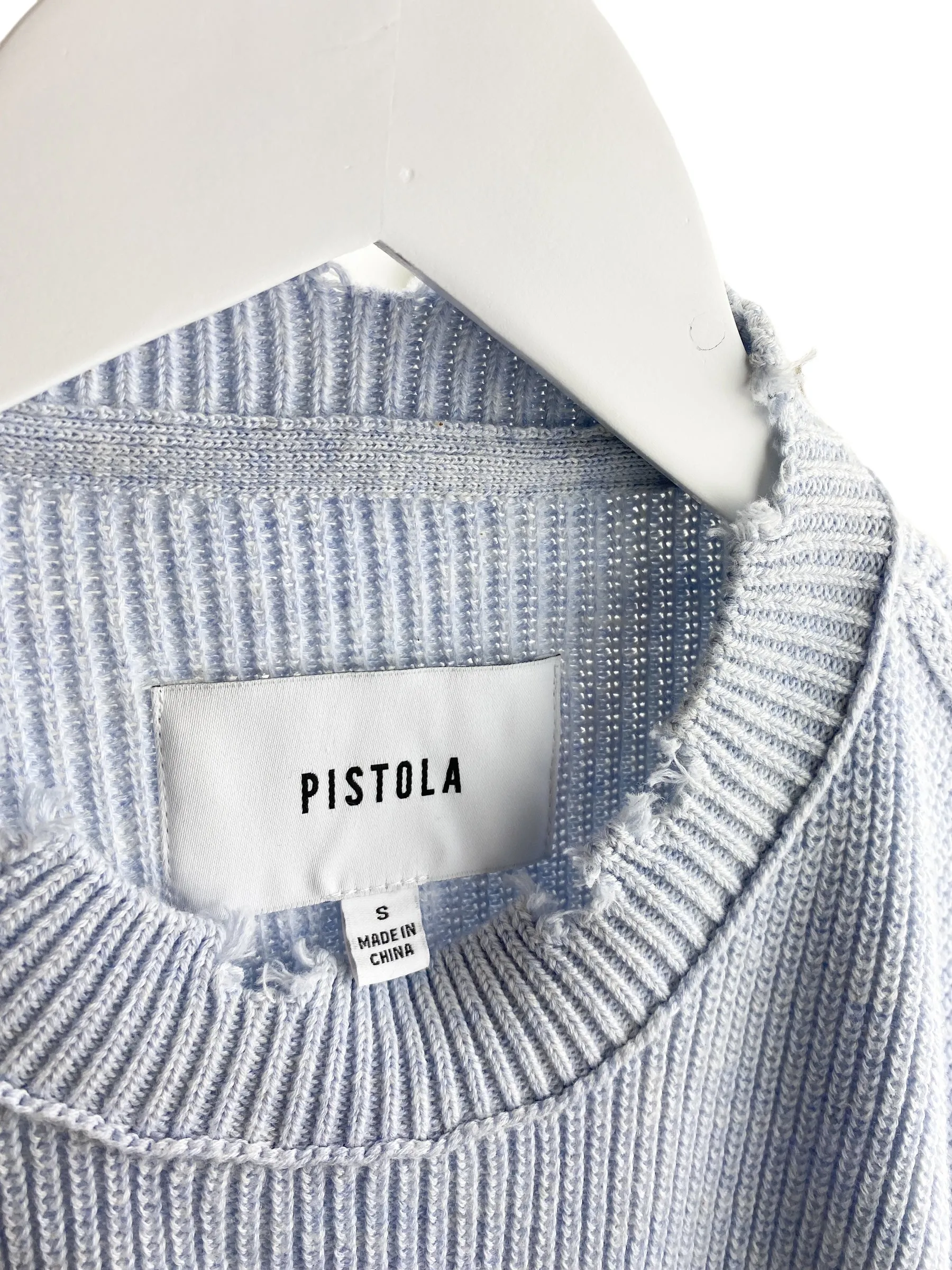 Revolve Pistola Women's Darya Distressed Sweater Light Blue Size S