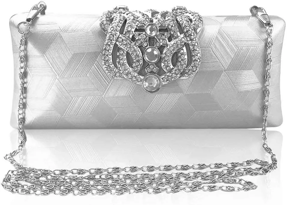 Rhinestone Crystal Clutch Purse with Luxury Crown Clasp Evening Bag for Wedding Party