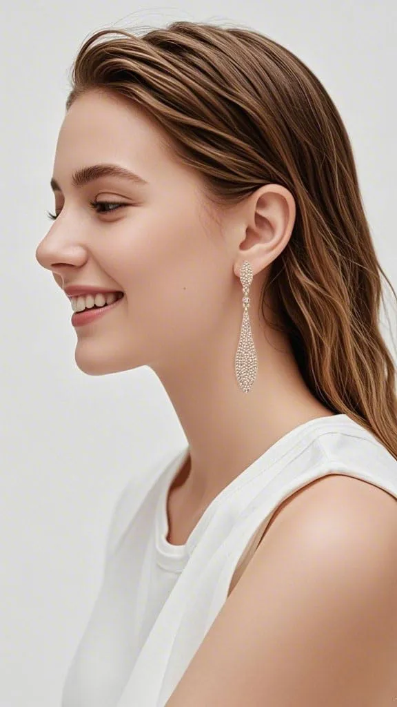 Rhinestone Statement Earrings Double Waterdrop Earrings Cluster Crystal Drop Dangle Earrings Prom Party Wedding Earrings for Women