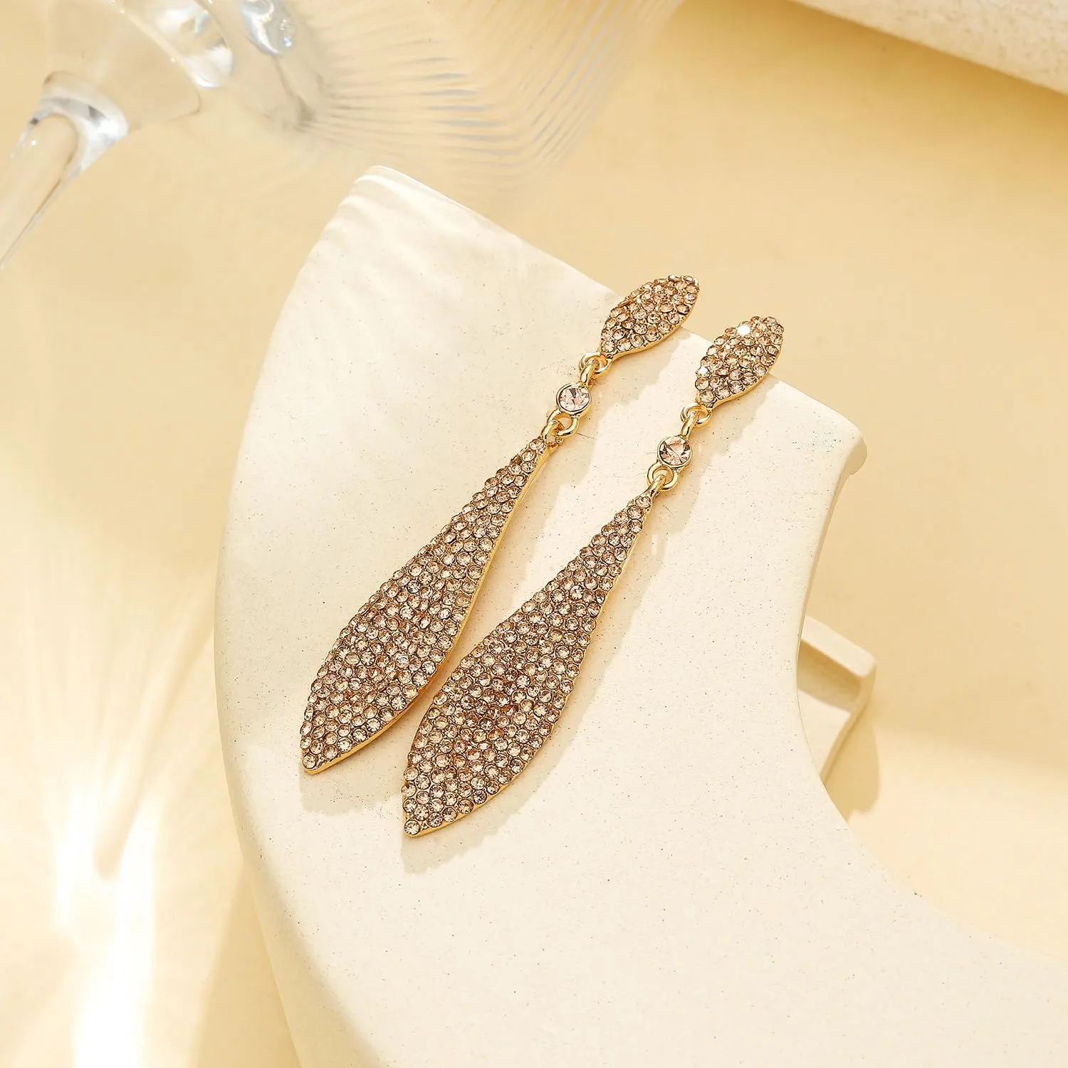 Rhinestone Statement Earrings Double Waterdrop Earrings Cluster Crystal Drop Dangle Earrings Prom Party Wedding Earrings for Women