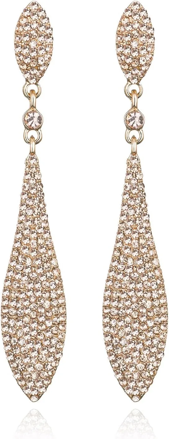 Rhinestone Statement Earrings Double Waterdrop Earrings Cluster Crystal Drop Dangle Earrings Prom Party Wedding Earrings for Women