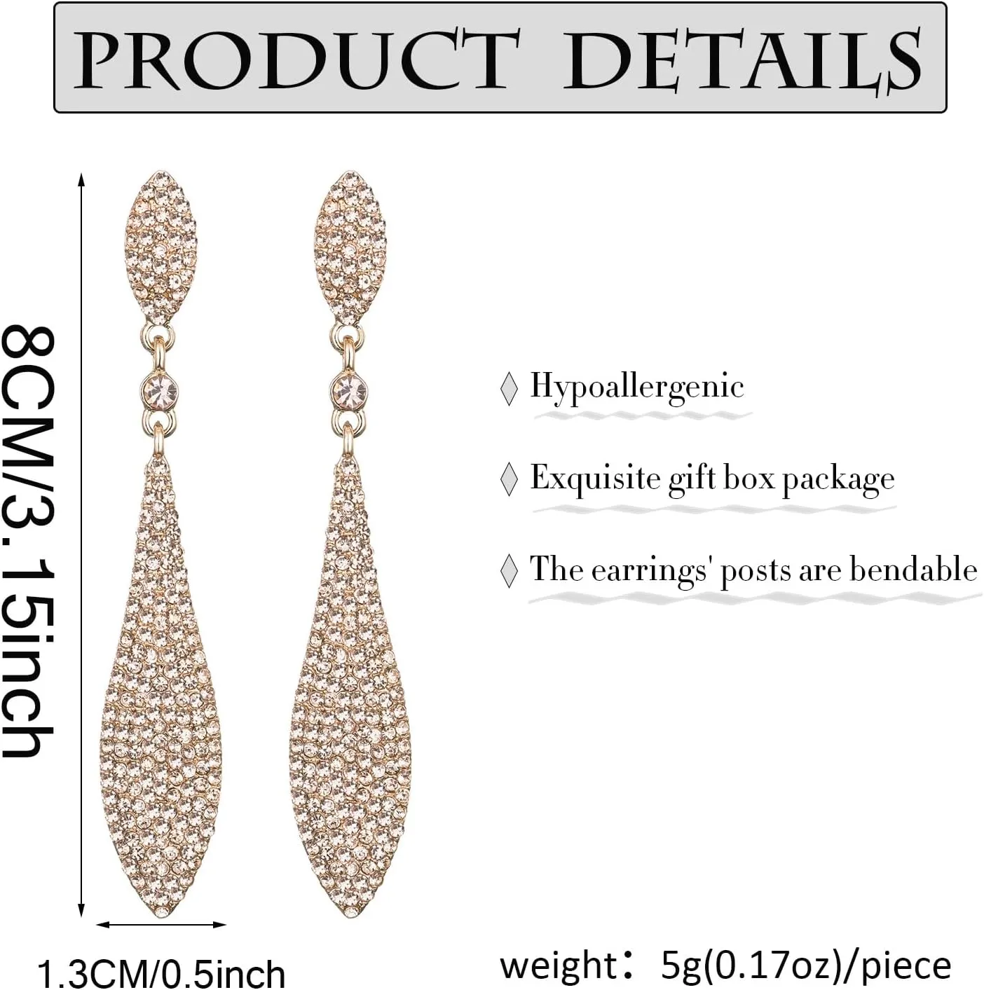 Rhinestone Statement Earrings Double Waterdrop Earrings Cluster Crystal Drop Dangle Earrings Prom Party Wedding Earrings for Women