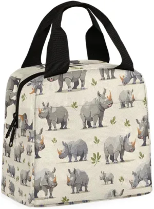 Rhinoceros Animal Lunch Bag Cute Rhinoceros Tote Lunch Bag Reusable Lunch Box Leakproof Cooler Bag