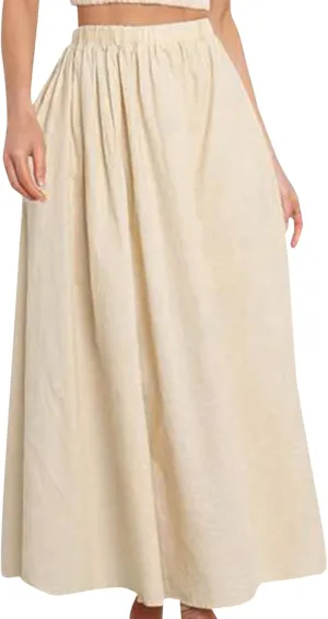 Rvidbe Womens Maxi Skirt Elastic High Waist Swing A-line Flowy Pleated Cotton Linen Long Skirts Summer Casual Boho Skirt