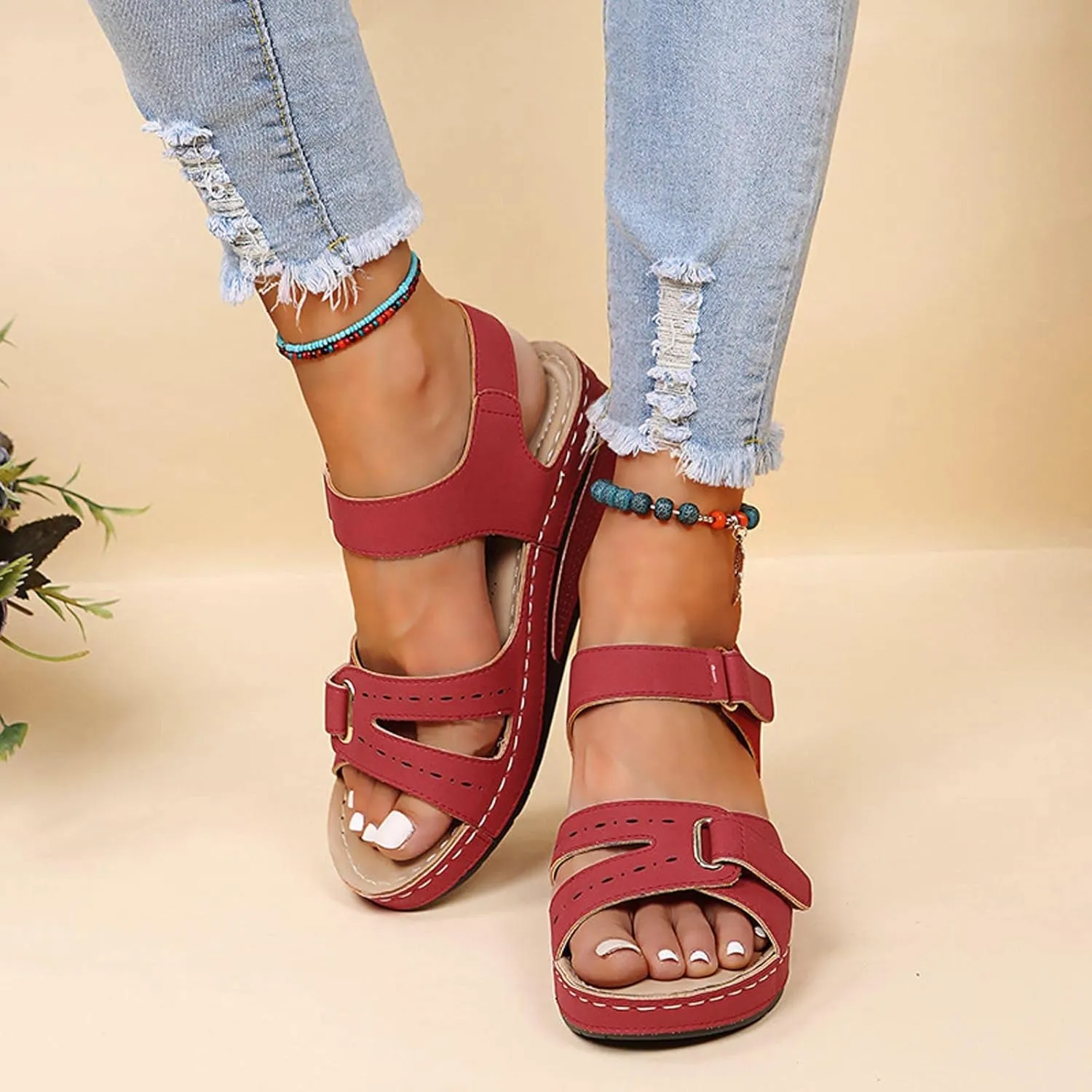 Sandals Womens Summer Wedge Sandals for Women Comfort Ankle Strap Walking Shoes Platform Beach Sandals Boho Sandal