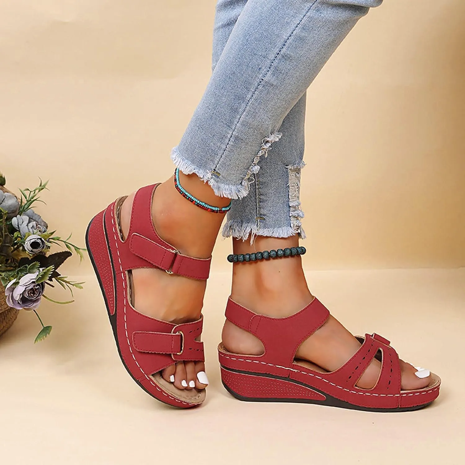 Sandals Womens Summer Wedge Sandals for Women Comfort Ankle Strap Walking Shoes Platform Beach Sandals Boho Sandal