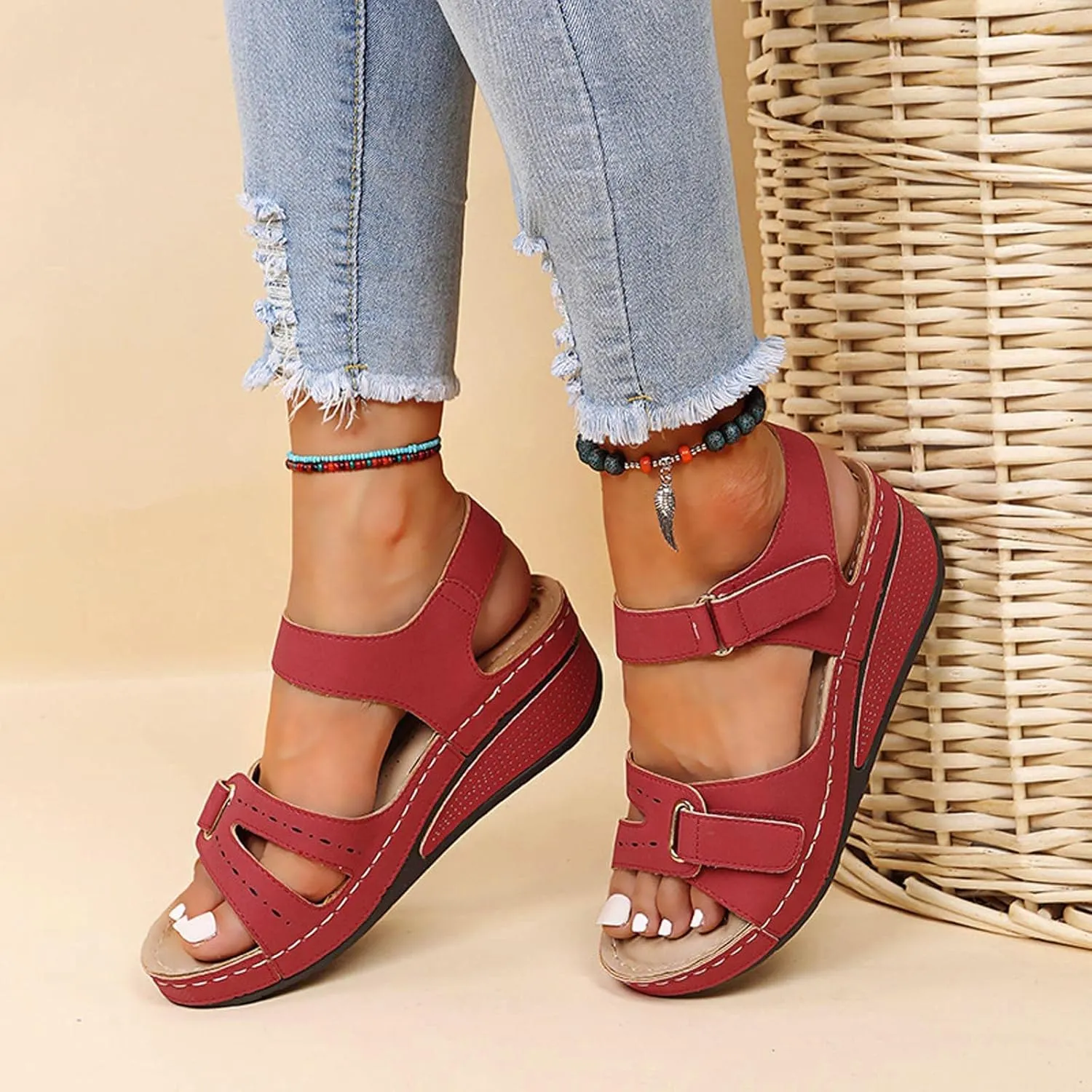 Sandals Womens Summer Wedge Sandals for Women Comfort Ankle Strap Walking Shoes Platform Beach Sandals Boho Sandal