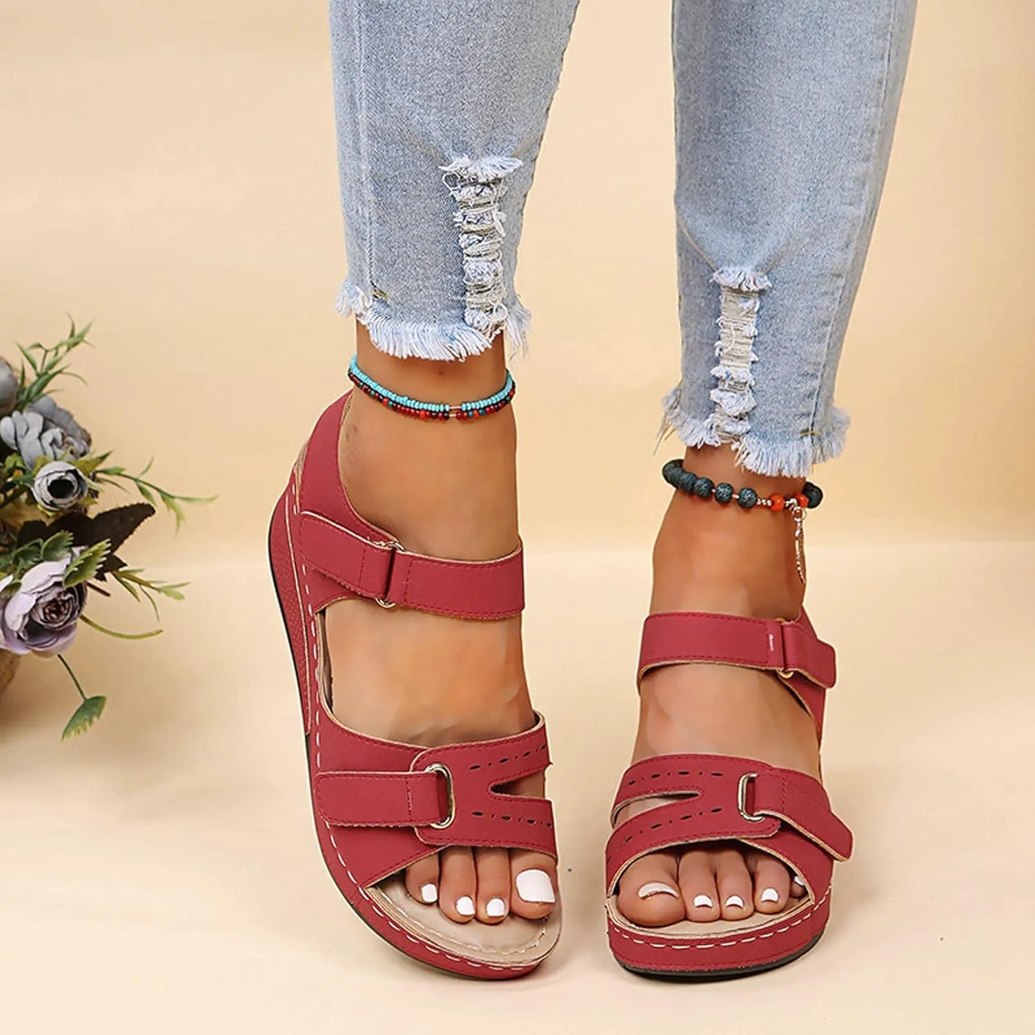Sandals Womens Summer Wedge Sandals for Women Comfort Ankle Strap Walking Shoes Platform Beach Sandals Boho Sandal