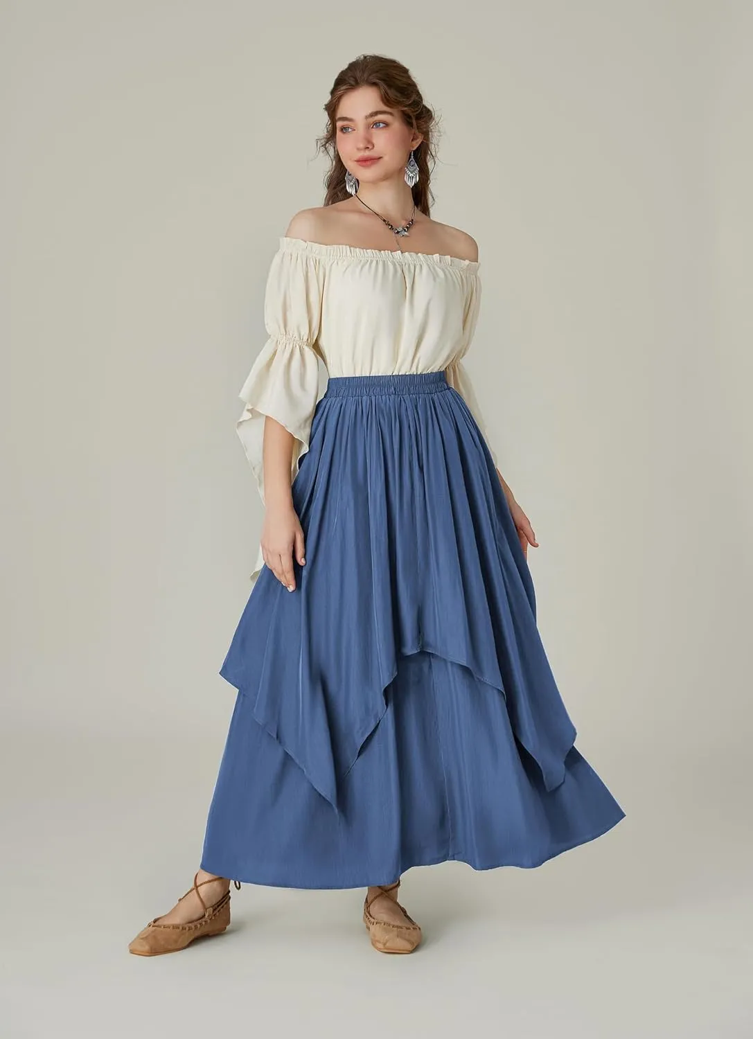 Scarlet Darkness Renaissance Skirts for Women Double Layered Long Skirt with Pockets