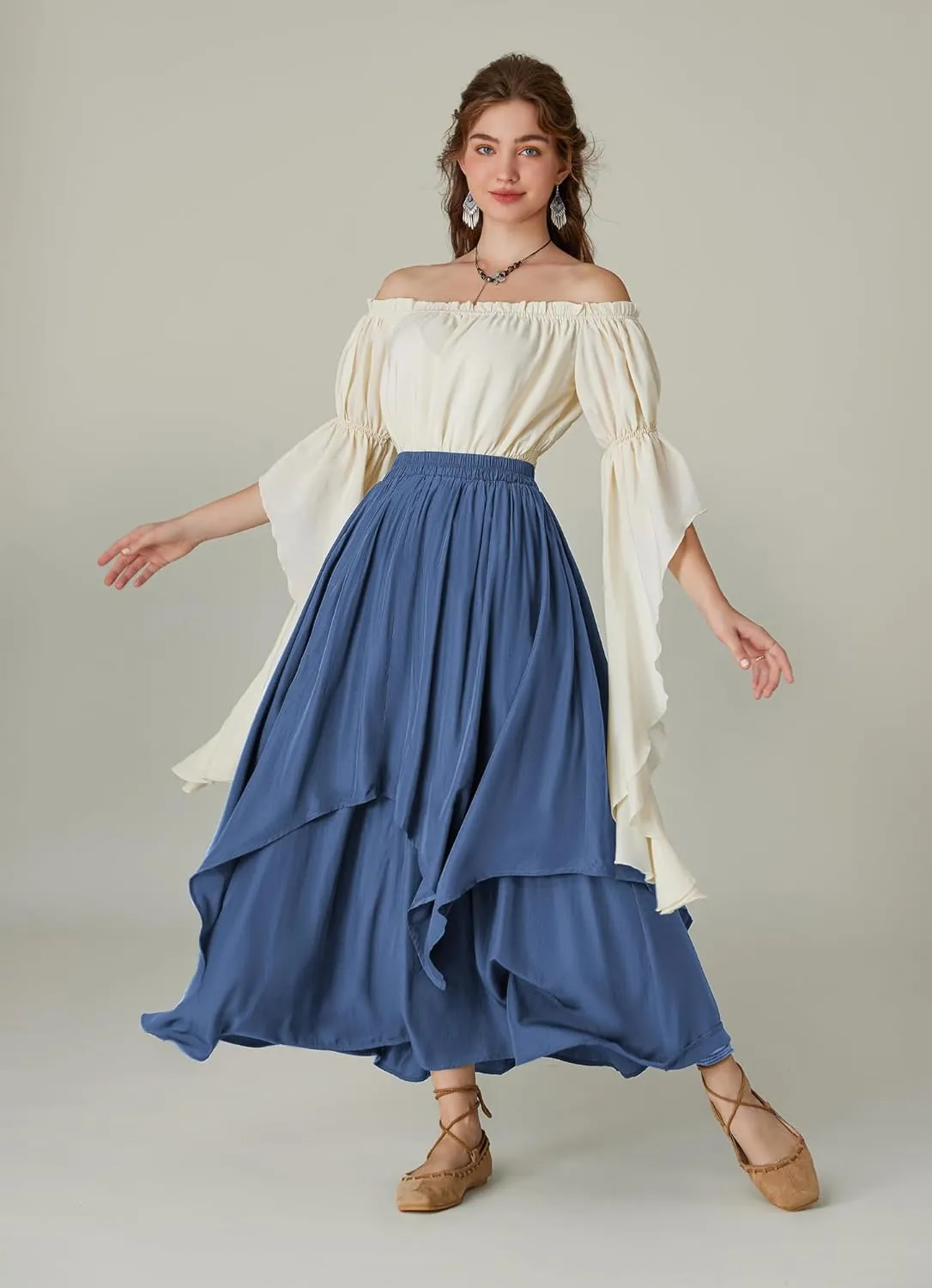 Scarlet Darkness Renaissance Skirts for Women Double Layered Long Skirt with Pockets