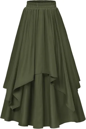 Scarlet Darkness Renaissance Skirts for Women Double Layered Long Skirt with Pockets