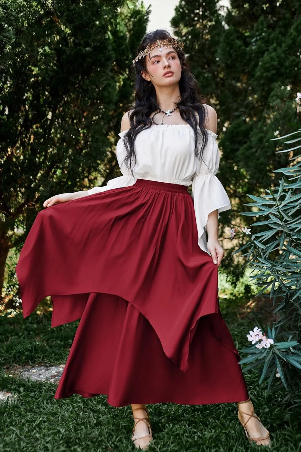 Scarlet Darkness Renaissance Skirts for Women Double Layered Long Skirt with Pockets