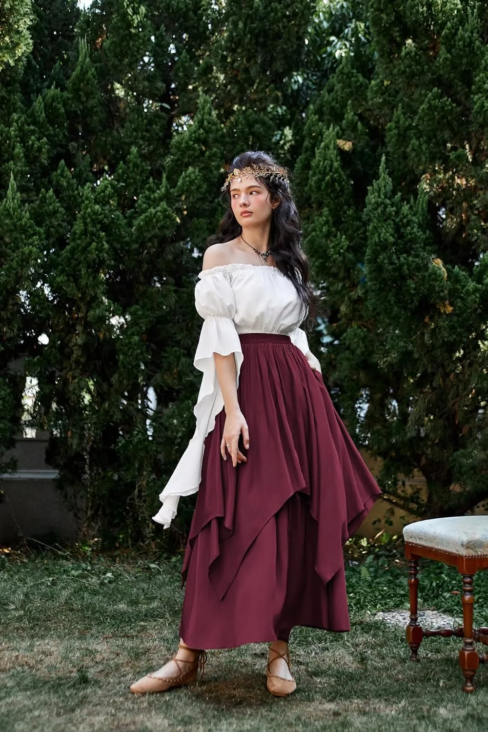 Scarlet Darkness Renaissance Skirts for Women Double Layered Long Skirt with Pockets