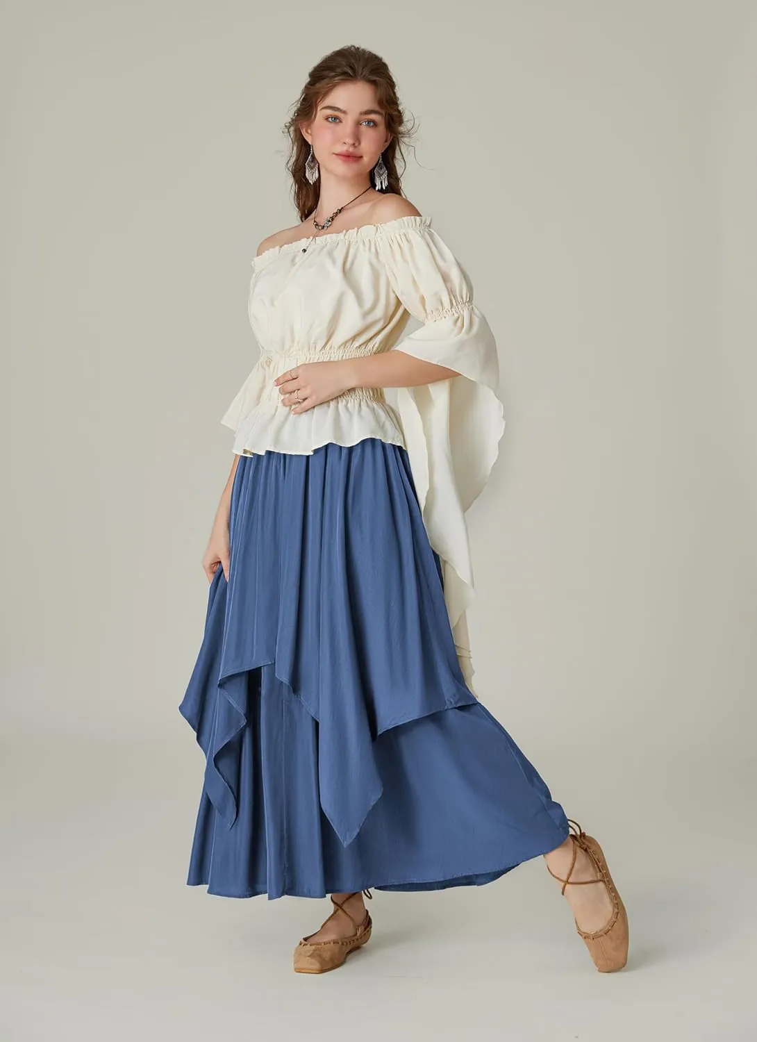 Scarlet Darkness Renaissance Skirts for Women Double Layered Long Skirt with Pockets