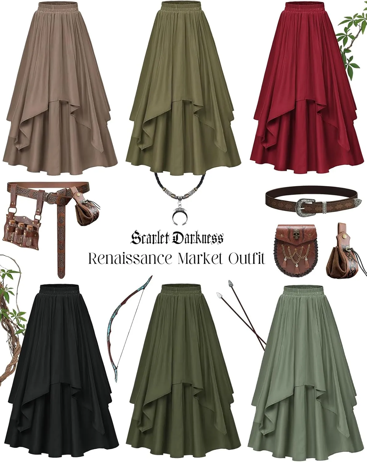 Scarlet Darkness Renaissance Skirts for Women Double Layered Long Skirt with Pockets