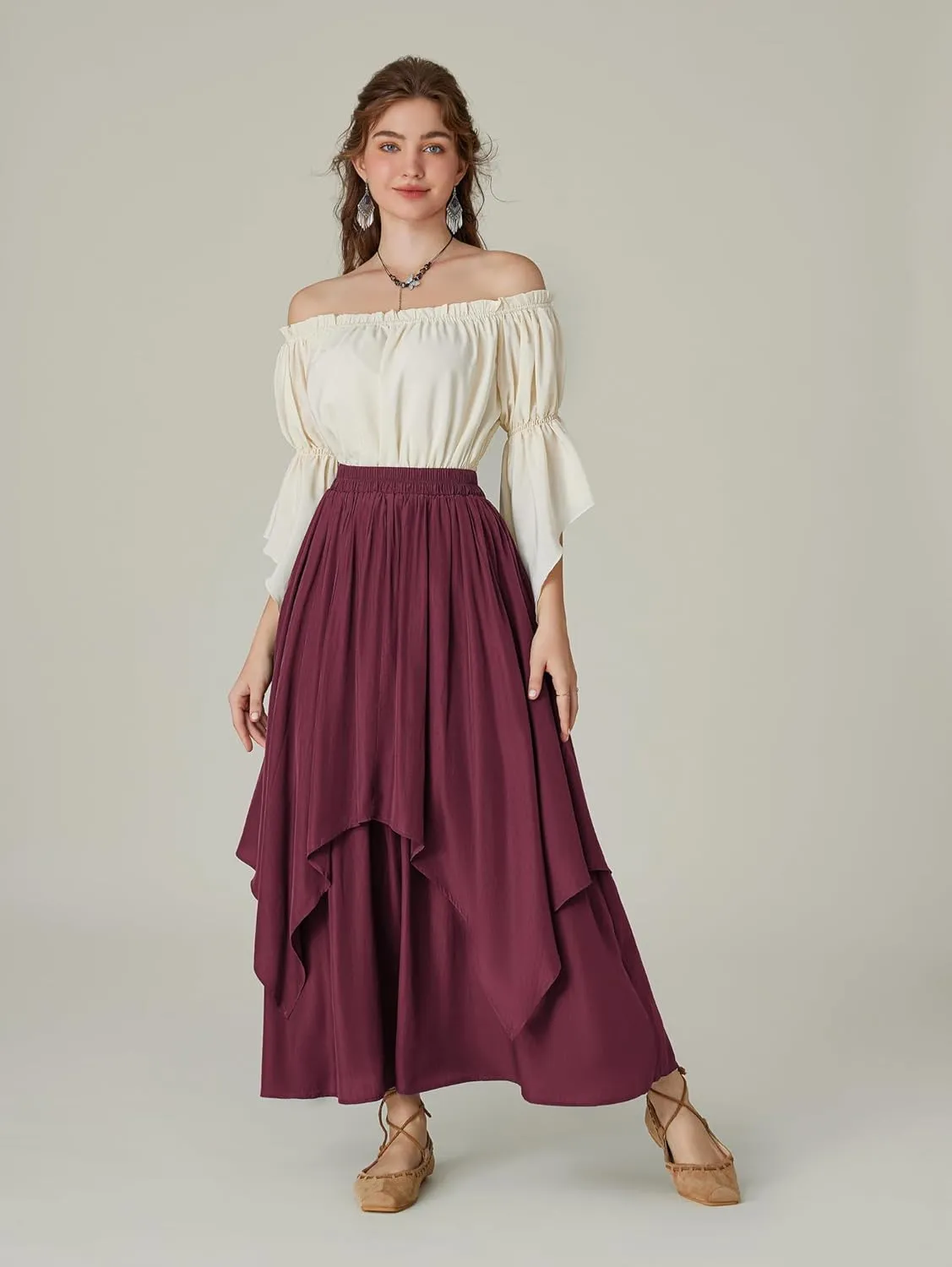 Scarlet Darkness Renaissance Skirts for Women Double Layered Long Skirt with Pockets