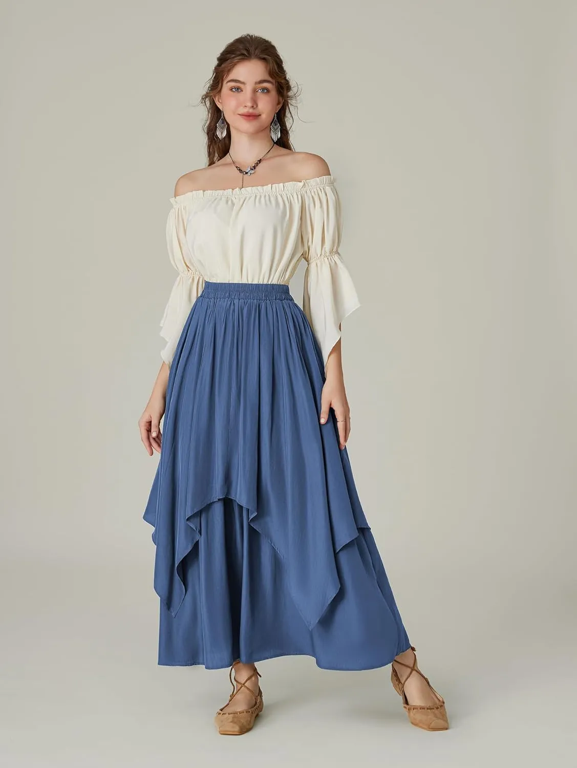 Scarlet Darkness Renaissance Skirts for Women Double Layered Long Skirt with Pockets
