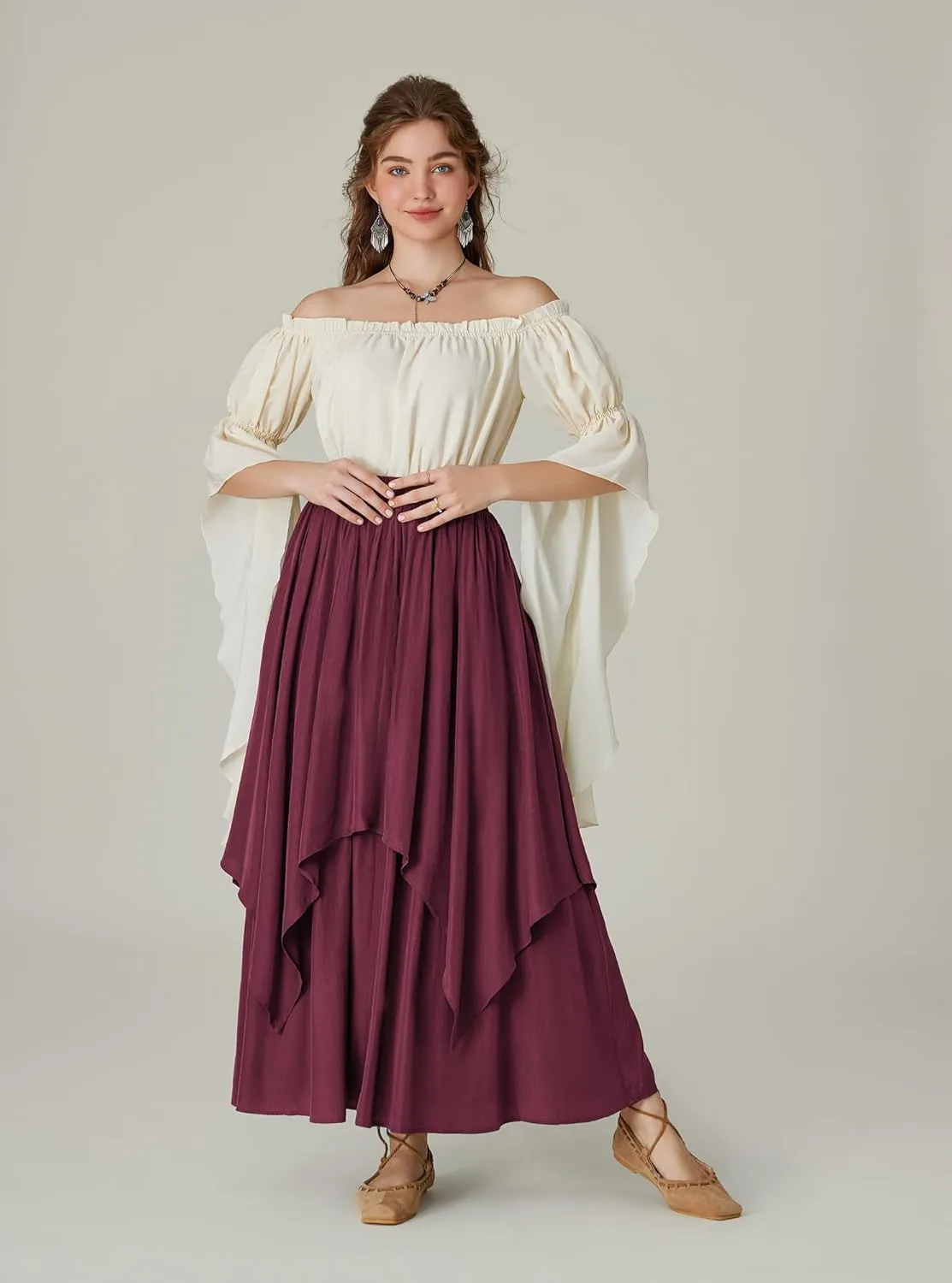 Scarlet Darkness Renaissance Skirts for Women Double Layered Long Skirt with Pockets