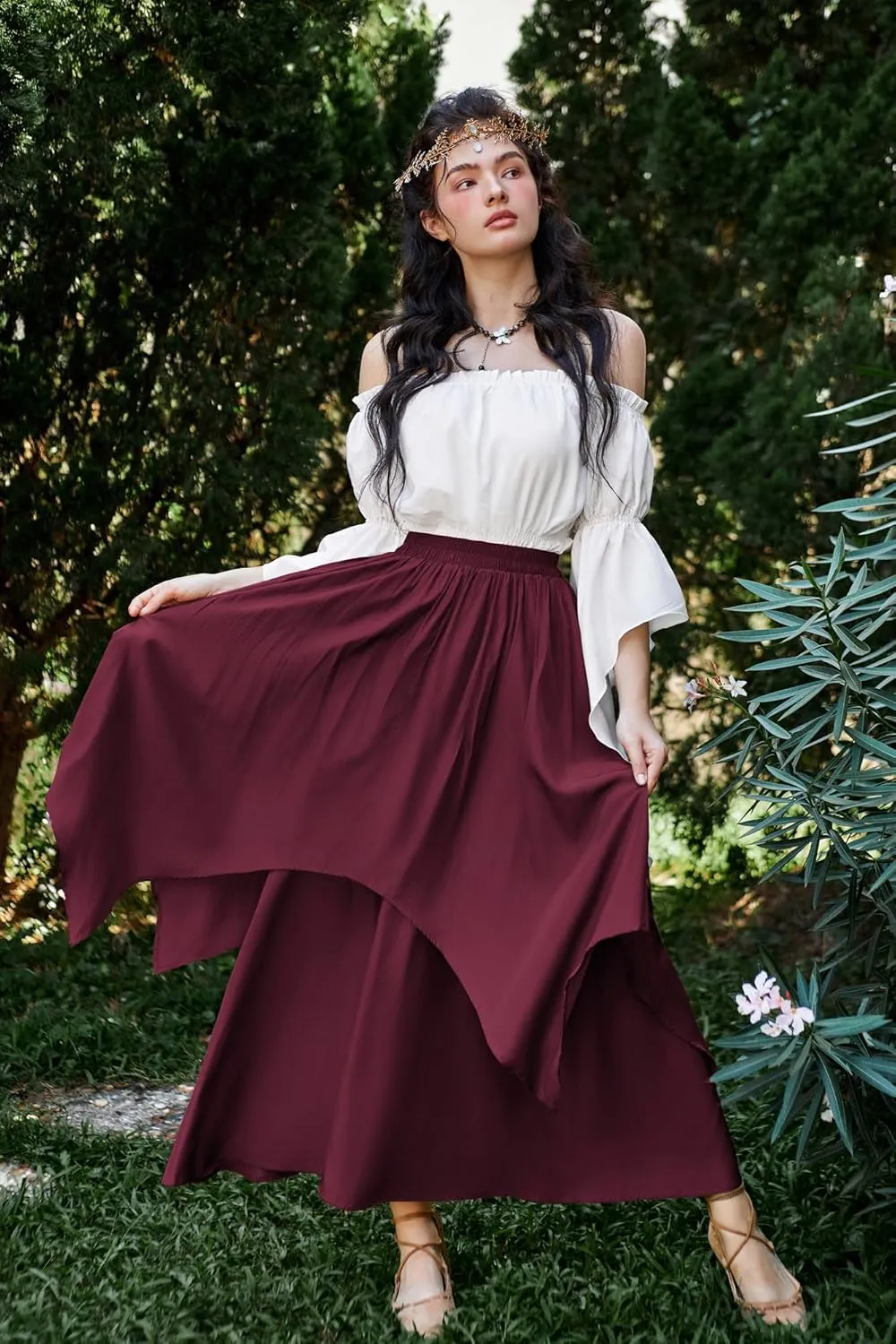 Scarlet Darkness Renaissance Skirts for Women Double Layered Long Skirt with Pockets