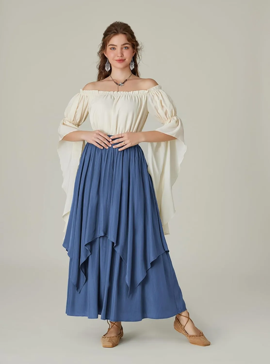 Scarlet Darkness Renaissance Skirts for Women Double Layered Long Skirt with Pockets