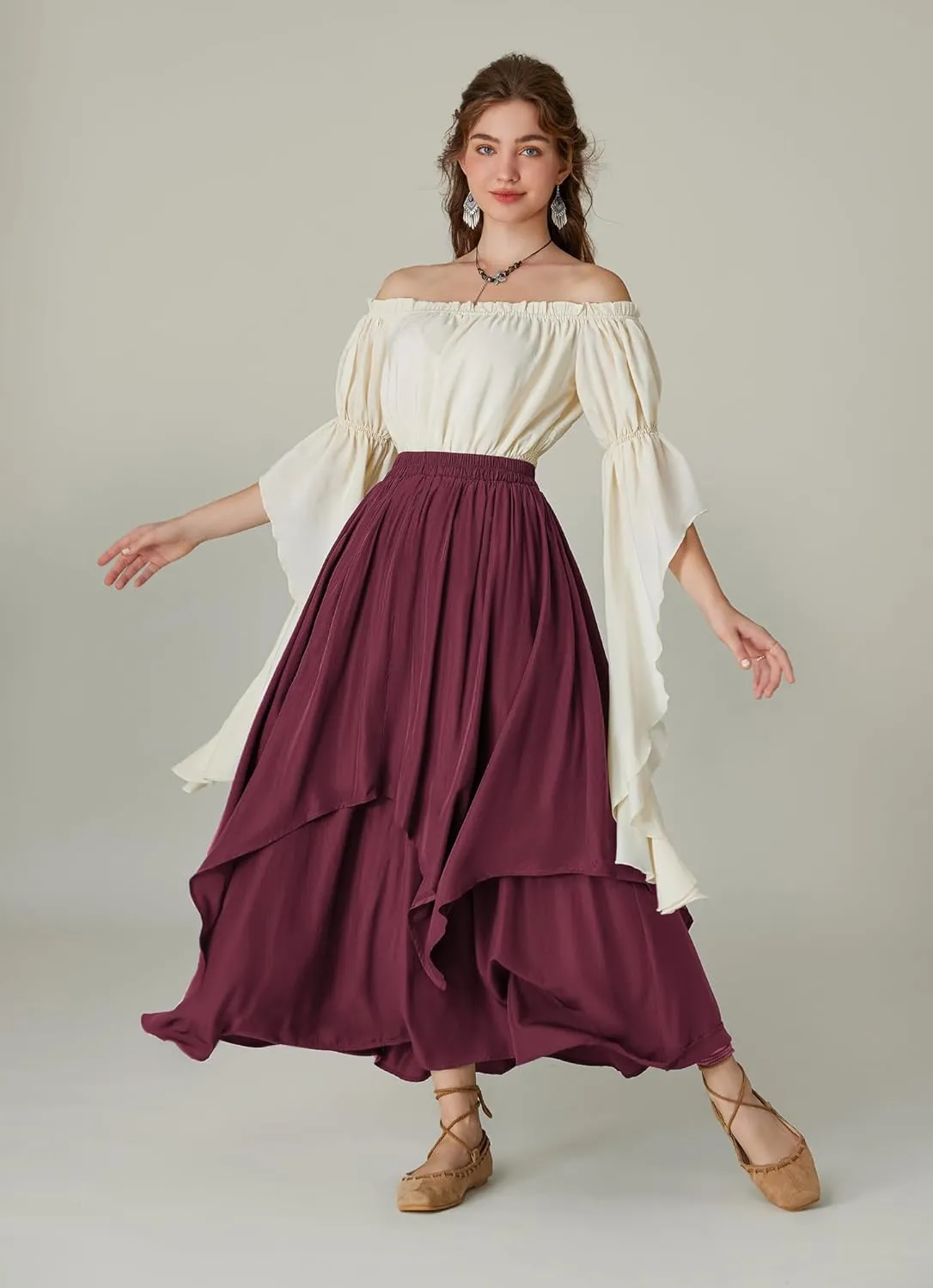 Scarlet Darkness Renaissance Skirts for Women Double Layered Long Skirt with Pockets