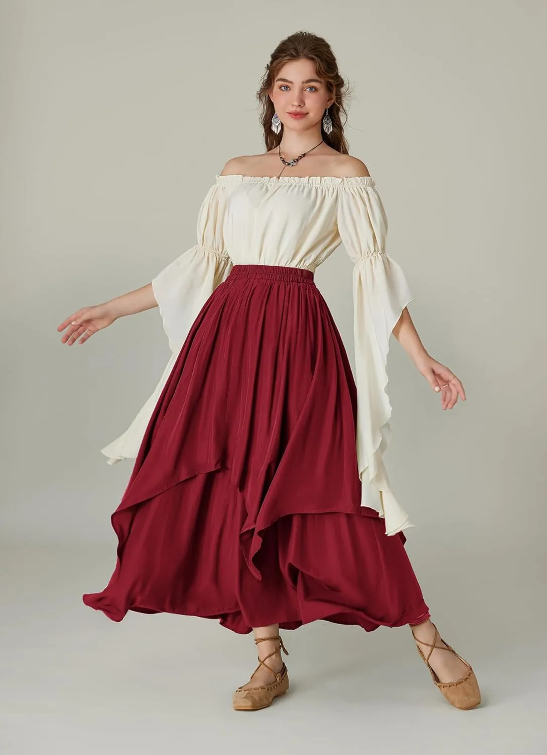 Scarlet Darkness Renaissance Skirts for Women Double Layered Long Skirt with Pockets