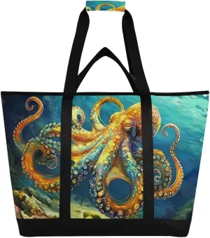 Sea Monster Underwater Large Insulated Reusable Tote Bag for Grocery Shopping for Women Men, Cooler Bag with Zippered Top & Handles for Travel Beach Picnic