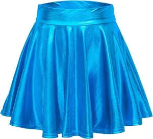 Shiny Women's Fashion Pleated A-Line Flared Casual Mini Skirt Skirt Light Jean Skirt