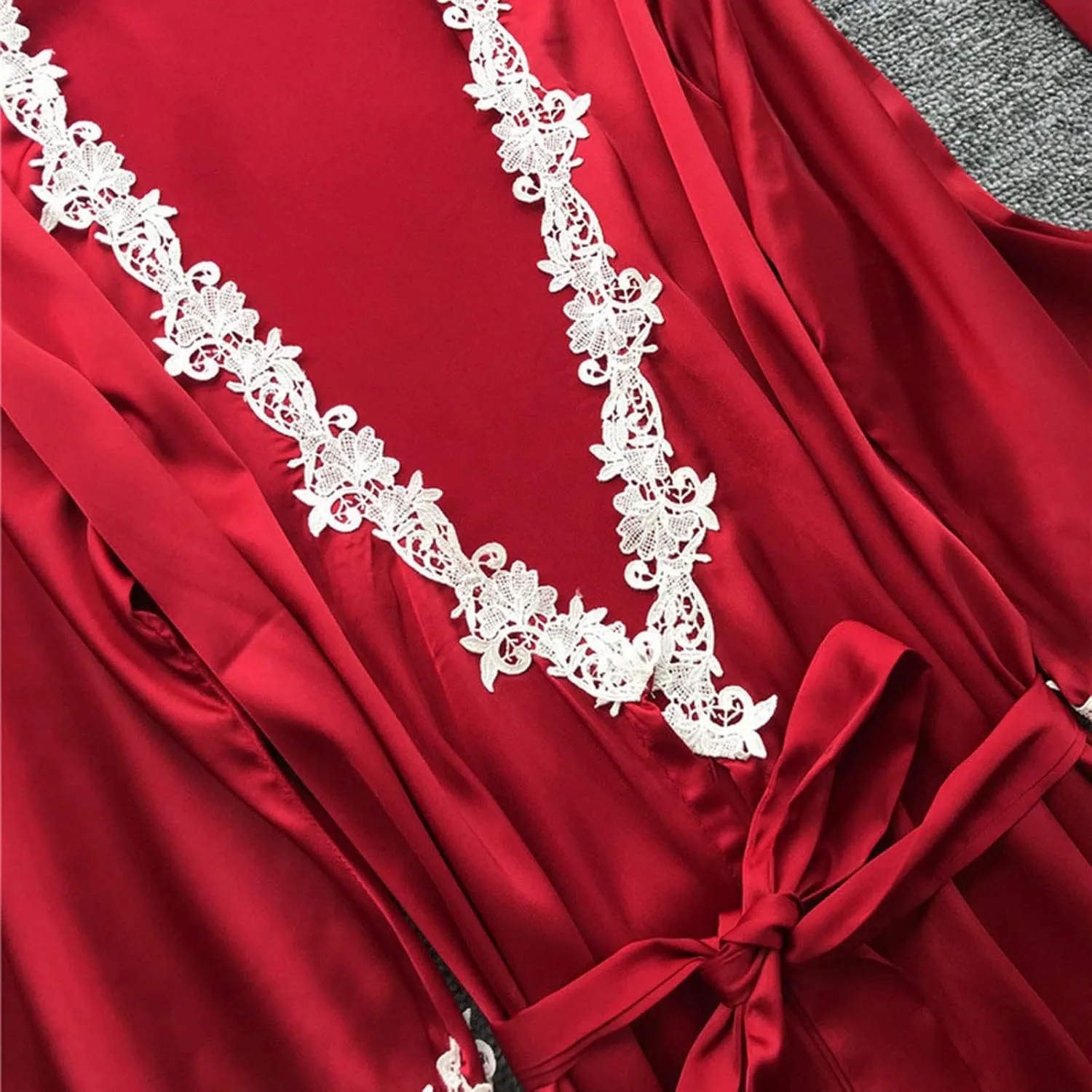 Silk Pajamas for Women Sexy 5pcs Summer Satin Sleepwear Set Lace Trim Robe Cami Shorts Pants Dress Soft Loungwear Set