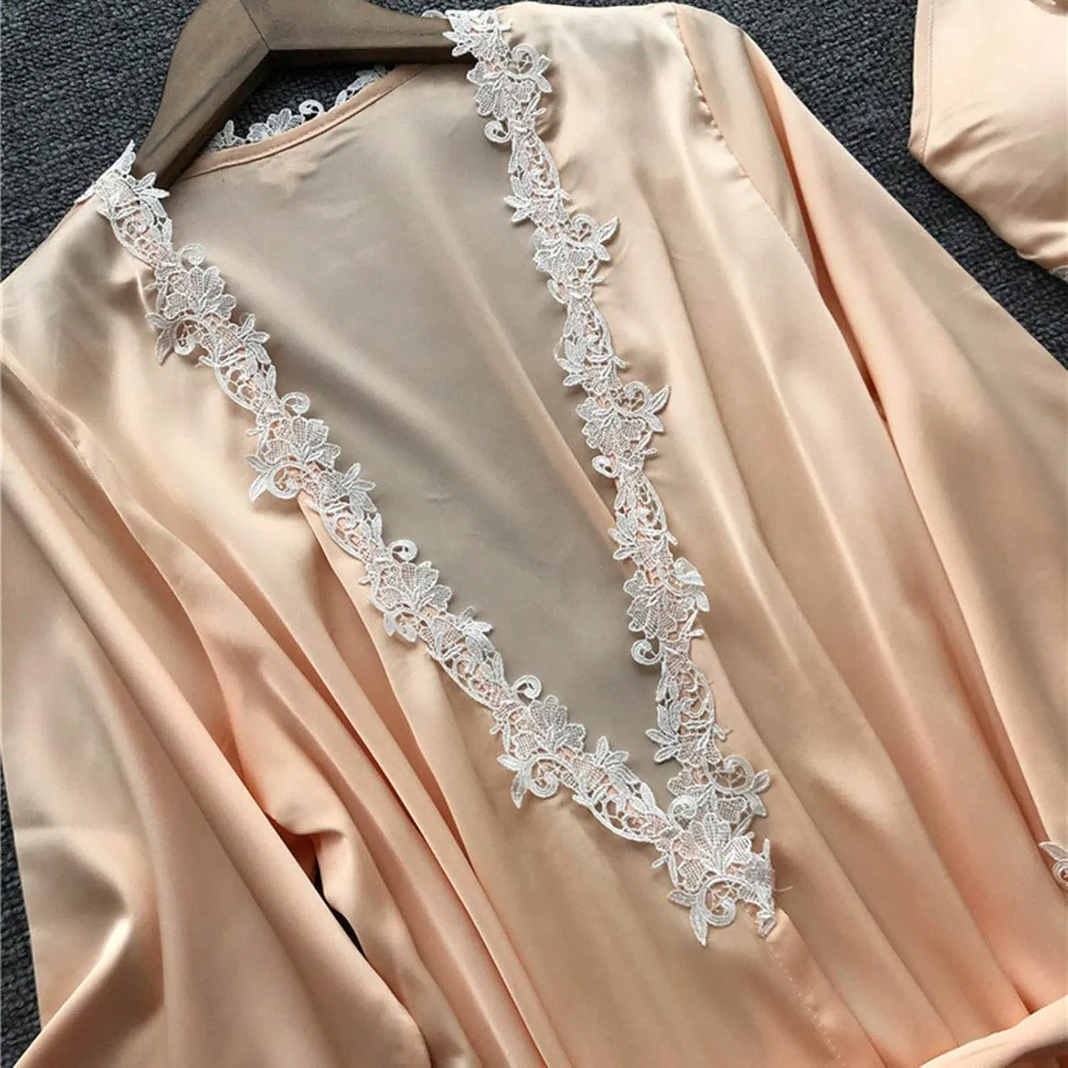 Silk Pajamas for Women Sexy 5pcs Summer Satin Sleepwear Set Lace Trim Robe Cami Shorts Pants Dress Soft Loungwear Set