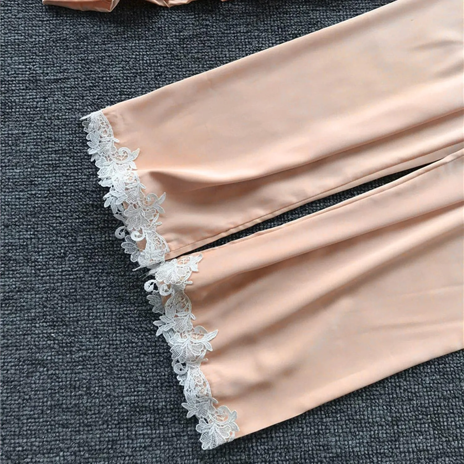 Silk Pajamas for Women Sexy 5pcs Summer Satin Sleepwear Set Lace Trim Robe Cami Shorts Pants Dress Soft Loungwear Set