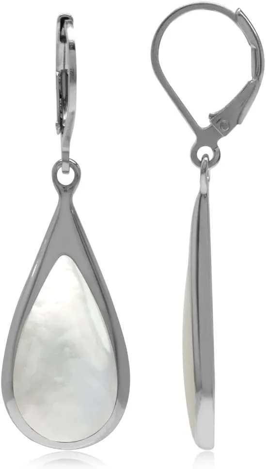 Silvershake Inlay White Gold Plated 925 Sterling Silver Drop Dangle Leverback Earrings