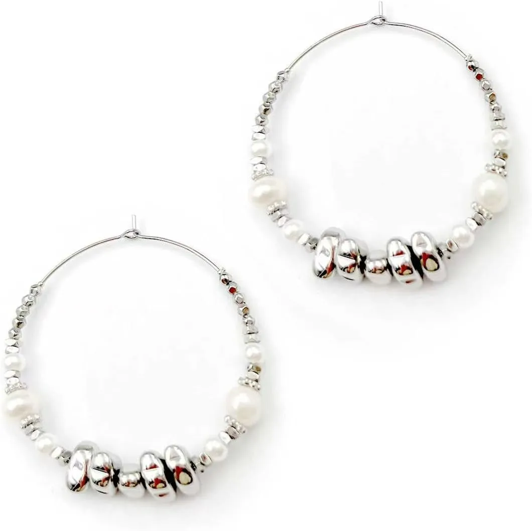 silvery Pearl Hoop Earrings for Women Fashion Hypoallergenic Pearl Earrings Drop Dangle Earrings Jewelry Gifts