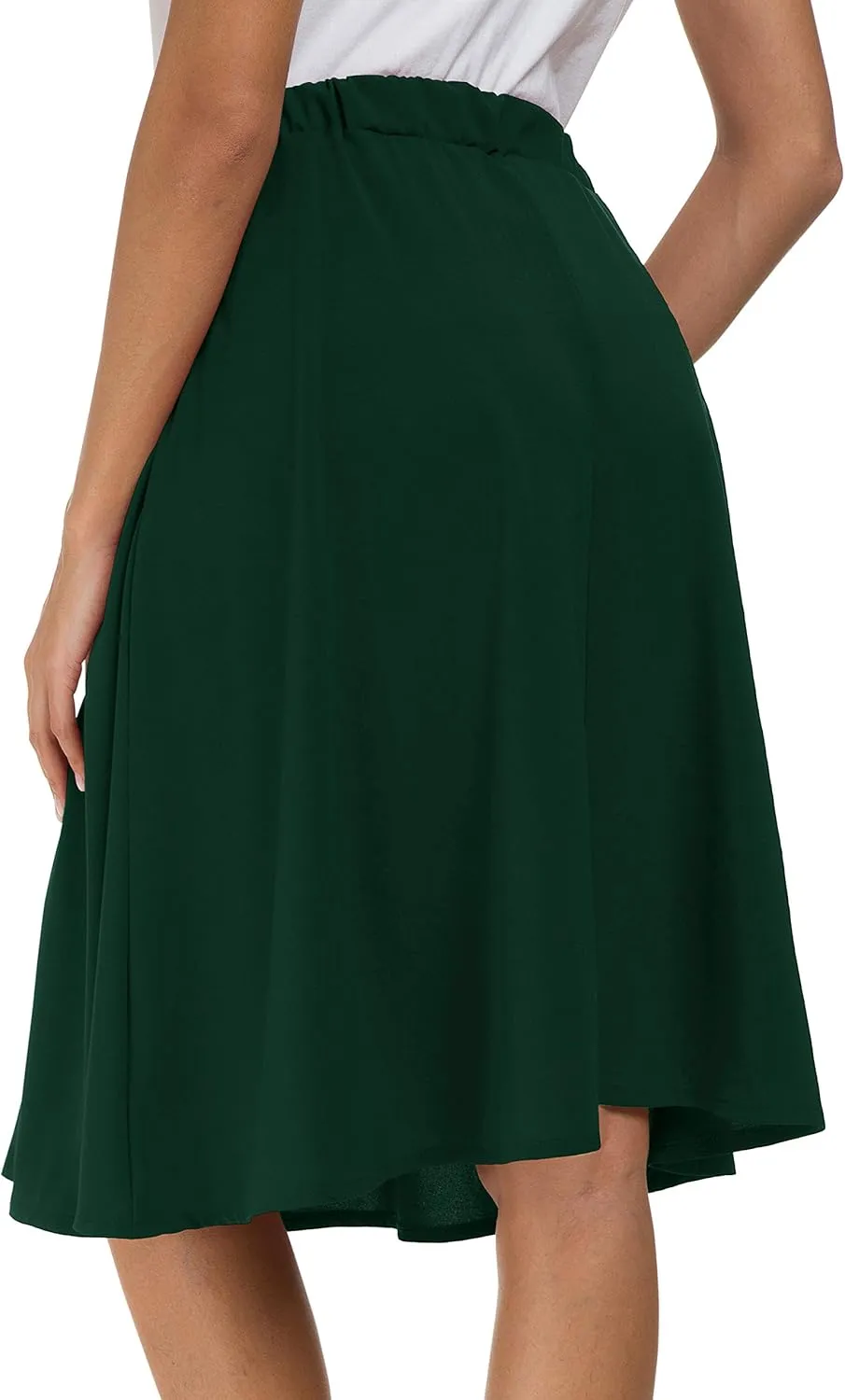 Sinono Womens Casual Pleated High Waisted A Line Midi Button Front Skirts with Pockets
