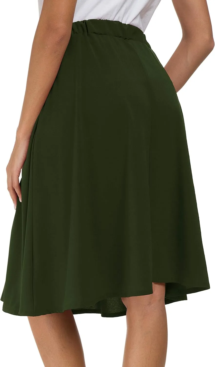 Sinono Womens Casual Pleated High Waisted A Line Midi Button Front Skirts with Pockets