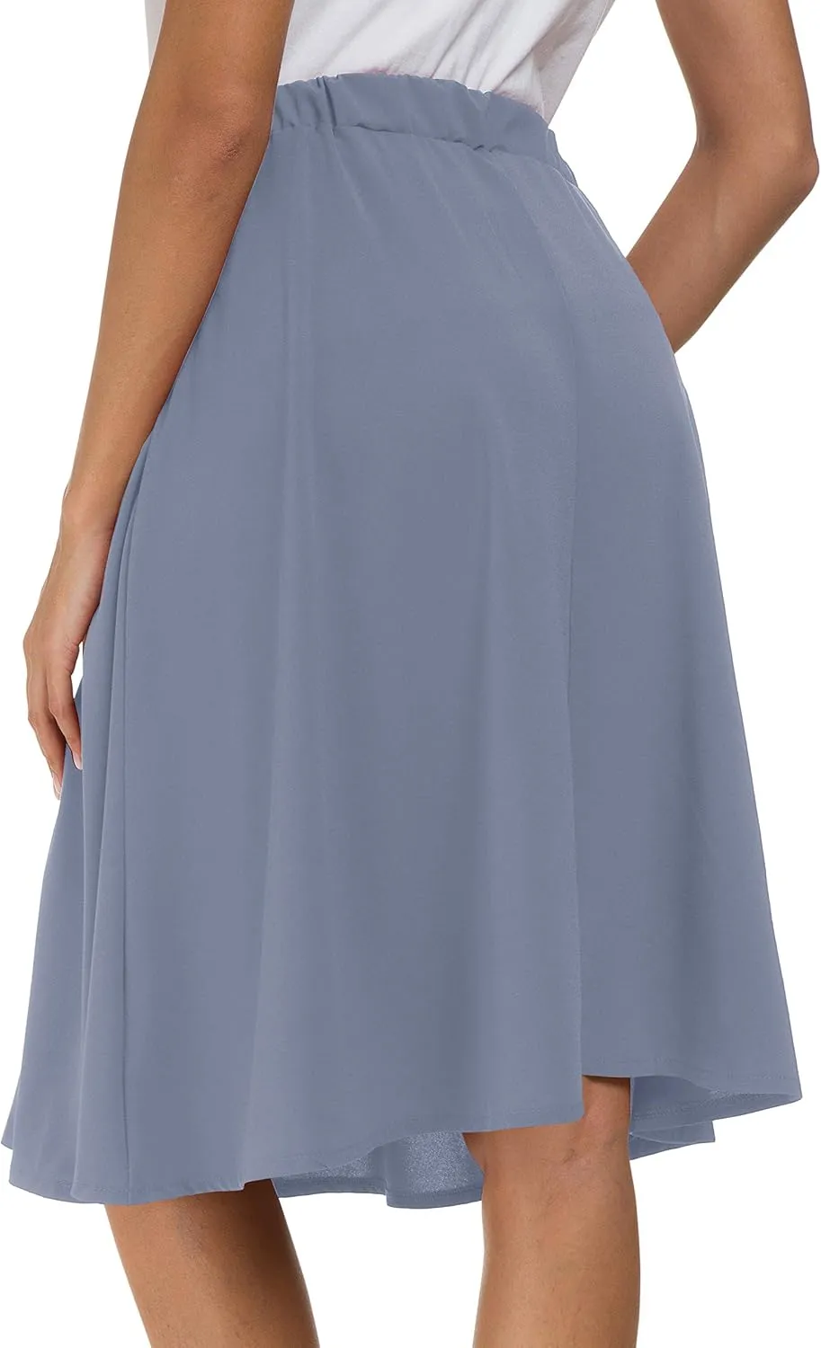 Sinono Womens Casual Pleated High Waisted A Line Midi Button Front Skirts with Pockets
