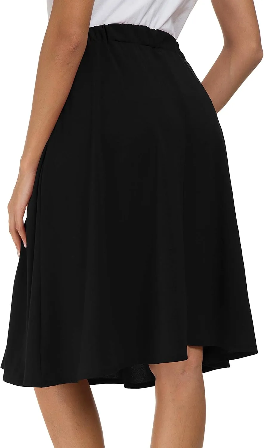 Sinono Womens Casual Pleated High Waisted A Line Midi Button Front Skirts with Pockets