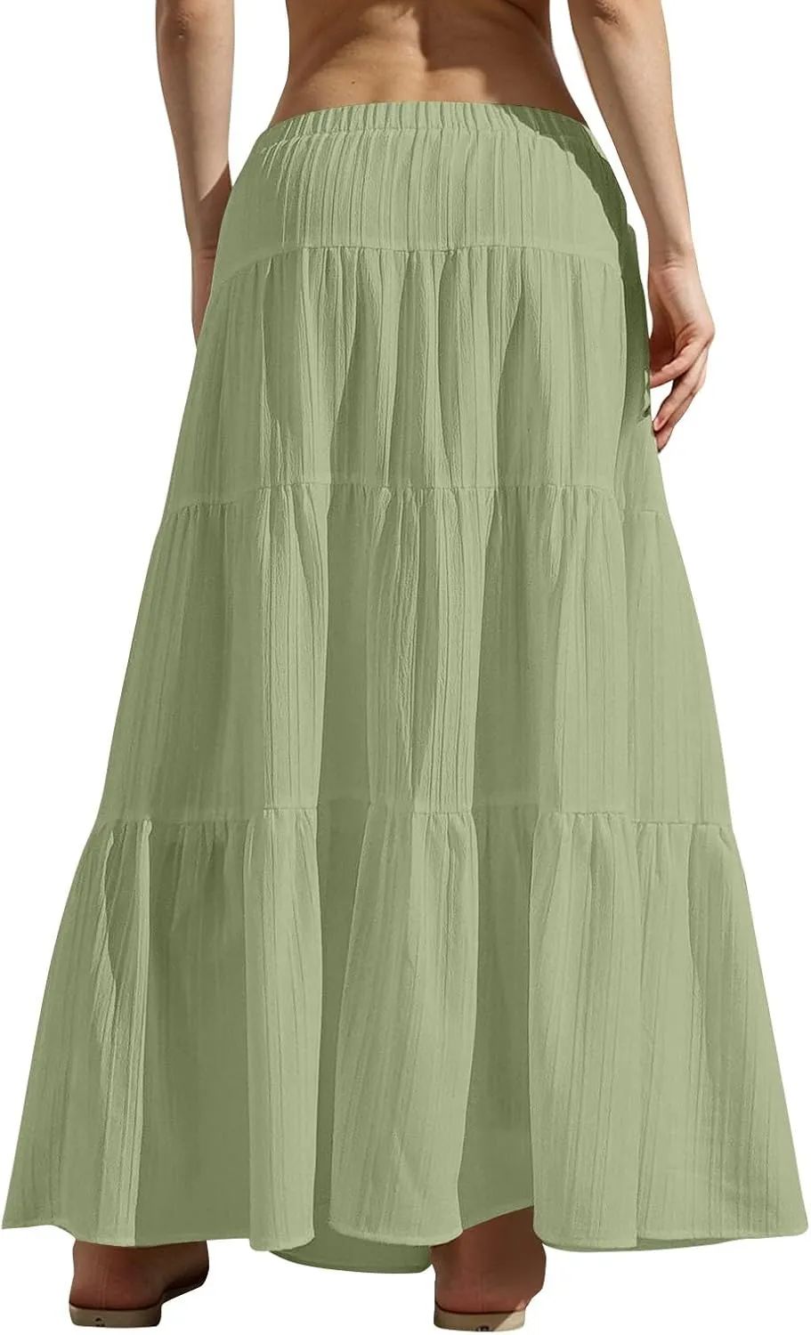 Skirt for Women Summer 2025 Trendy Boho Elastic High Waisted A-Line Flowy Ruffle Swing Long Tiered Maxi Skirts