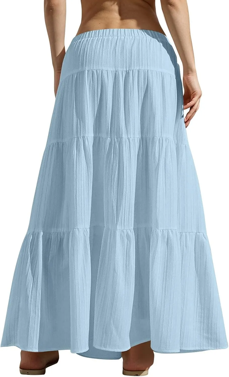 Skirt for Women Summer 2025 Trendy Boho Elastic High Waisted A-Line Flowy Ruffle Swing Long Tiered Maxi Skirts