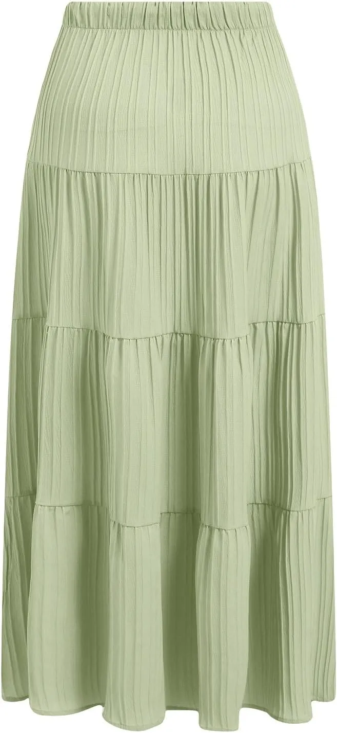 Skirt for Women Summer 2025 Trendy Boho Elastic High Waisted A-Line Flowy Ruffle Swing Long Tiered Maxi Skirts