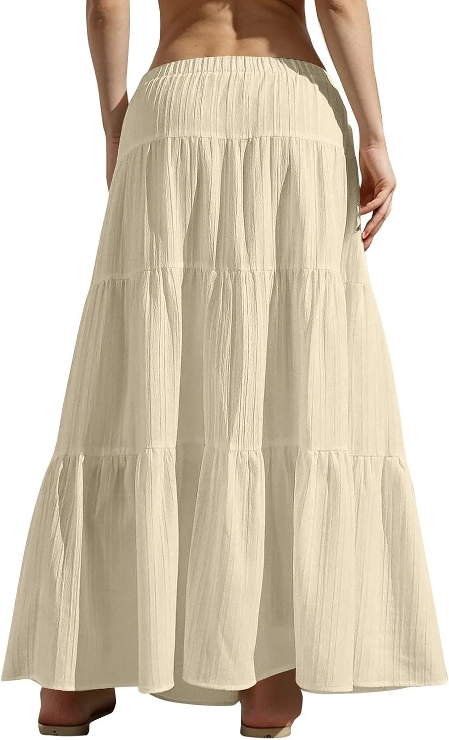 Skirt for Women Summer 2025 Trendy Boho Elastic High Waisted A-Line Flowy Ruffle Swing Long Tiered Maxi Skirts