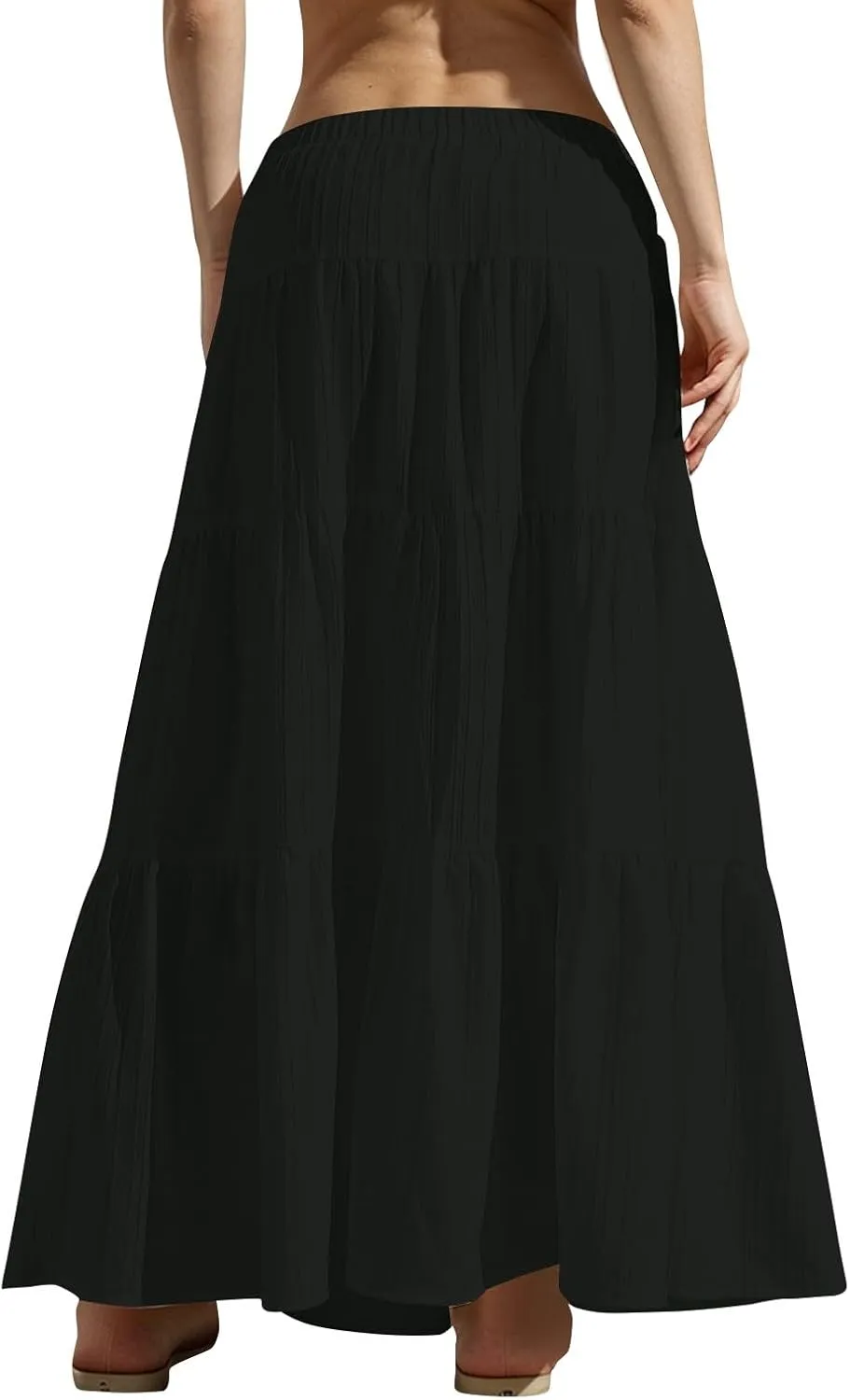 Skirt for Women Summer 2025 Trendy Boho Elastic High Waisted A-Line Flowy Ruffle Swing Long Tiered Maxi Skirts