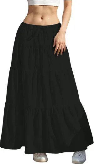 Skirt for Women Summer 2025 Trendy Boho Elastic High Waisted A-Line Flowy Ruffle Swing Long Tiered Maxi Skirts
