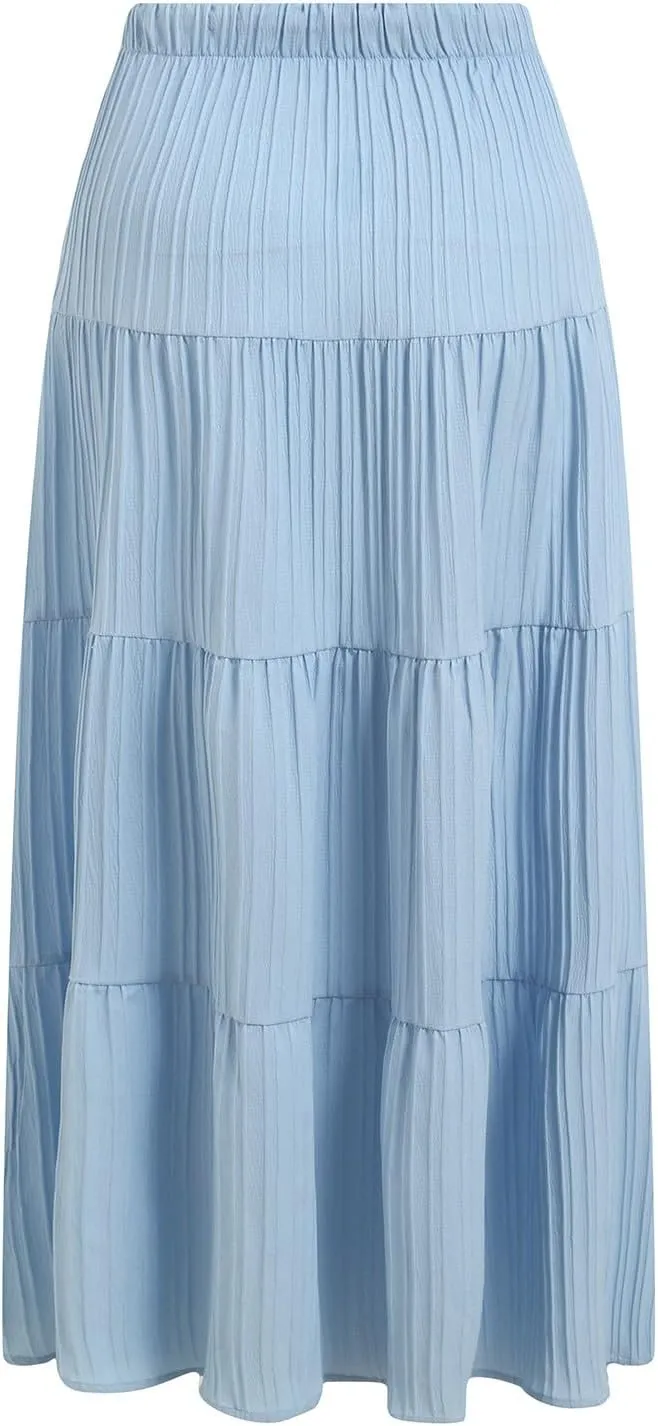 Skirt for Women Summer 2025 Trendy Boho Elastic High Waisted A-Line Flowy Ruffle Swing Long Tiered Maxi Skirts