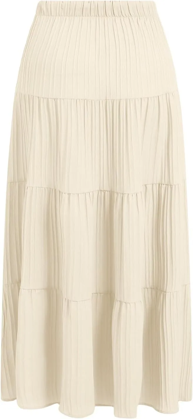 Skirt for Women Summer 2025 Trendy Boho Elastic High Waisted A-Line Flowy Ruffle Swing Long Tiered Maxi Skirts