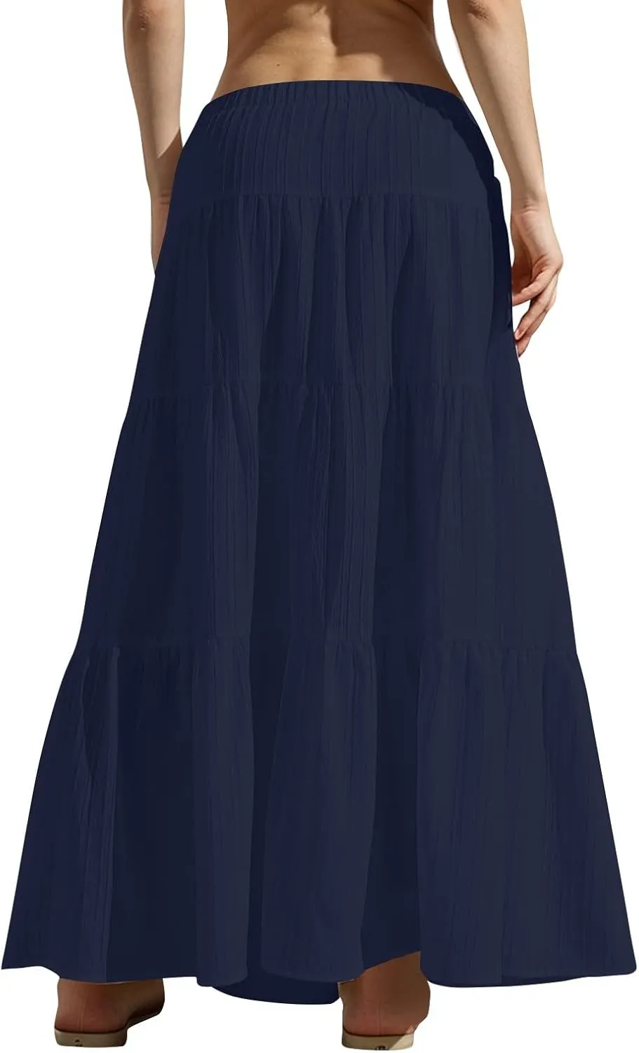 Skirt for Women Summer 2025 Trendy Boho Elastic High Waisted A-Line Flowy Ruffle Swing Long Tiered Maxi Skirts