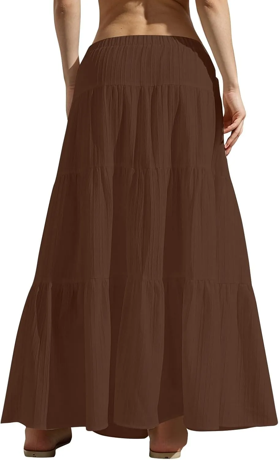 Skirt for Women Summer 2025 Trendy Boho Elastic High Waisted A-Line Flowy Ruffle Swing Long Tiered Maxi Skirts