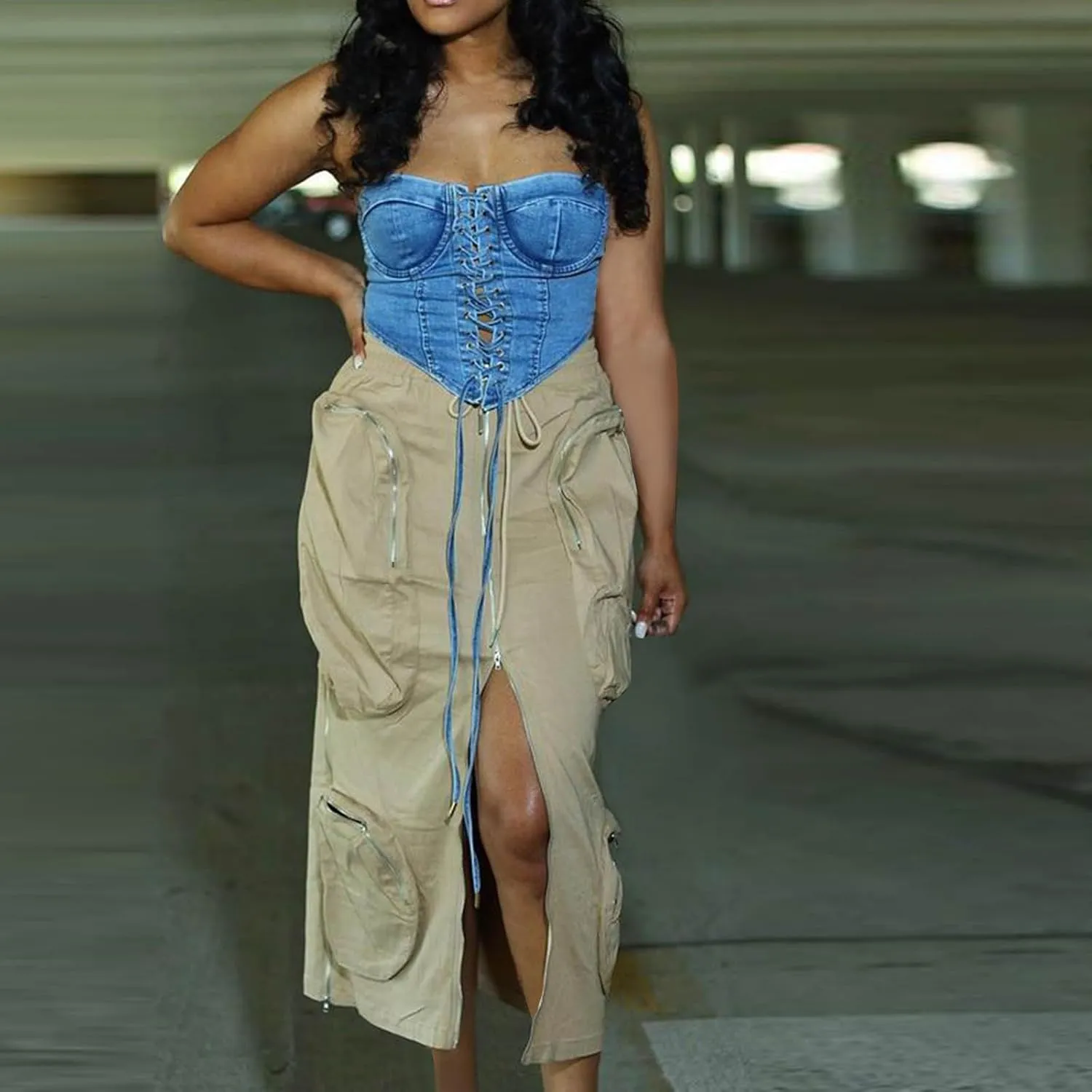Skirts for Women 2024 Sexy Ruched Bodycon Skirt Above Knee Silky Hip-Wrapped Skirts Denim Drawstring Tight Skirt
