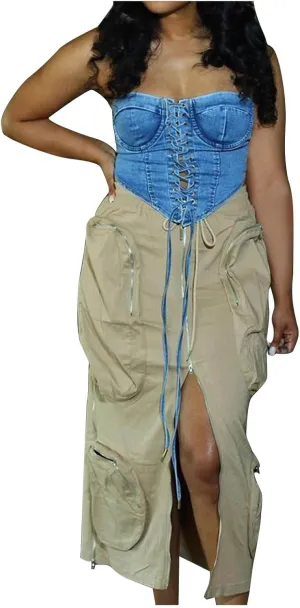Skirts for Women 2024 Sexy Ruched Bodycon Skirt Above Knee Silky Hip-Wrapped Skirts Denim Drawstring Tight Skirt
